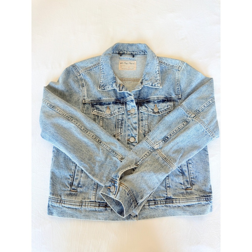 We The Free People Womens Light Wash Denim Trucker Jacket Blue Size M